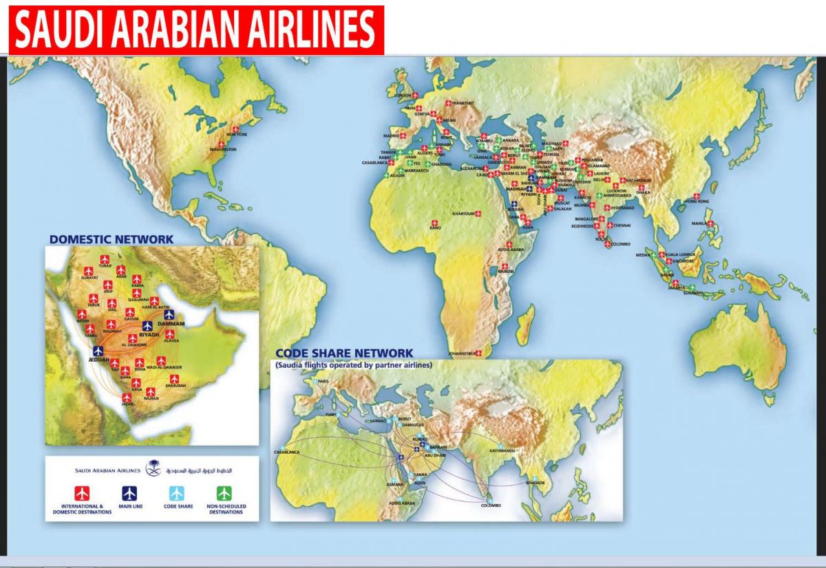 Térkép Saudi Arabian airlines útvonal